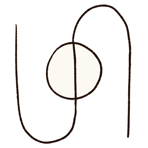 a drawing of a white circle, with a large black sideways S over top of it, with the middle of the S intersecting the centre of the circle.